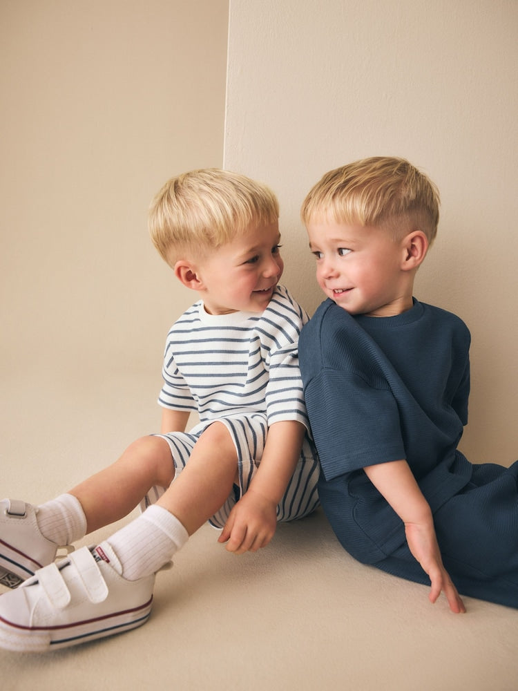 Blue/White Stripe Short Sleeve T-Shirt and Shorts Set 2 Pack (3mths-7yrs)