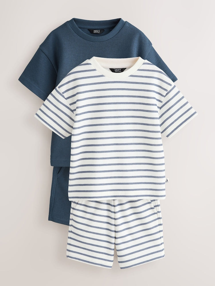 Blue/White Stripe Short Sleeve T-Shirt and Shorts Set 2 Pack (3mths-7yrs)