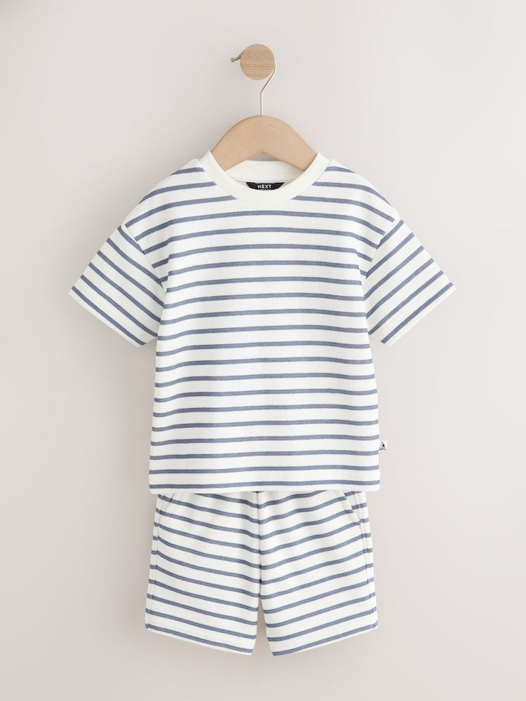 Blue/White Stripe Short Sleeve T-Shirt and Shorts Set 2 Pack (3mths-7yrs)