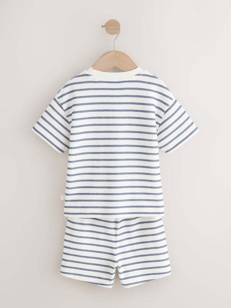 Blue/White Stripe Short Sleeve T-Shirt and Shorts Set 2 Pack (3mths-7yrs)
