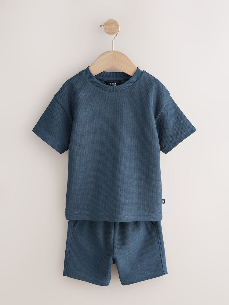 Blue/White Stripe Short Sleeve T-Shirt and Shorts Set 2 Pack (3mths-7yrs)