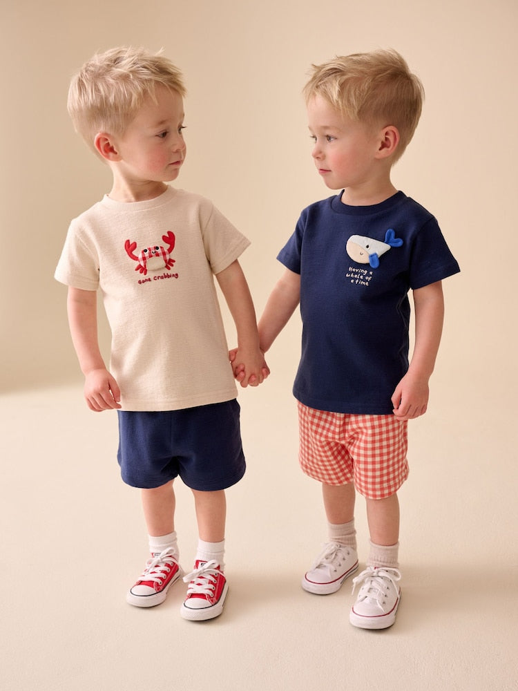 Navy/Cream Padded Sea Animals Short Sleeve T-Shirt and Shorts Set 2 Pack (3mths-7yrs)