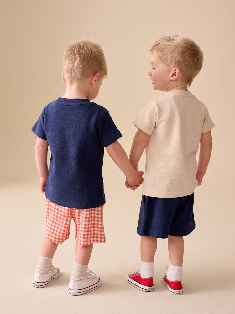 Navy/Cream Padded Sea Animals Short Sleeve T-Shirt and Shorts Set 2 Pack (3mths-7yrs)
