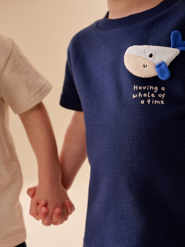 Navy/Cream Padded Sea Animals Short Sleeve T-Shirt and Shorts Set 2 Pack (3mths-7yrs)