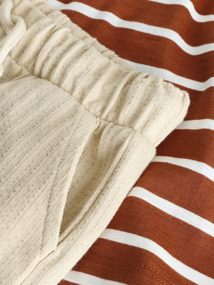 Rust Brown Stripe Padded Animals Short Sleeve T-Shirt and Shorts Set (3mths-7yrs)