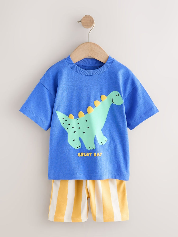 Blue Dinosaur Short Sleeve T-Shirt and Shorts Set (3mths-7yrs)