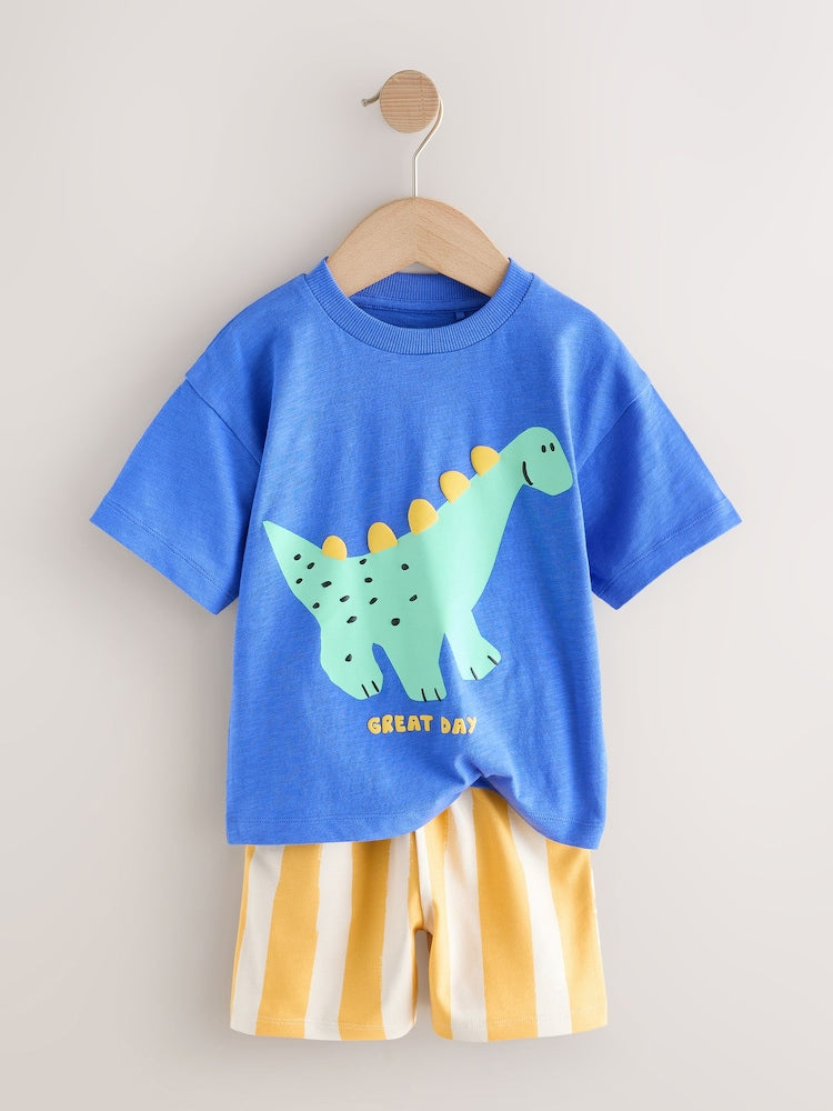 Blue Dinosaur Short Sleeve T-Shirt and Shorts Set (3mths-7yrs)
