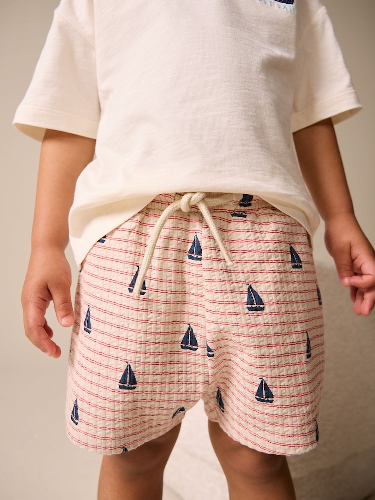 White Boat Embroidery Short Sleeve T-Shirt and Shorts Set (3mths-7yrs)