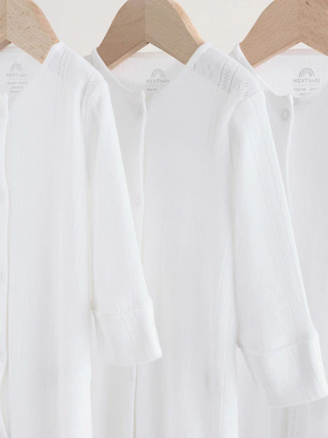 White Pointelle Baby Sleepsuits 3 Pack (0-18mths)