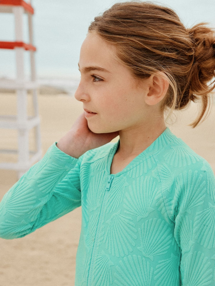 Mint Green Shell Textured Long Sleeve Sunsafe Swimsuit (3-16yrs)