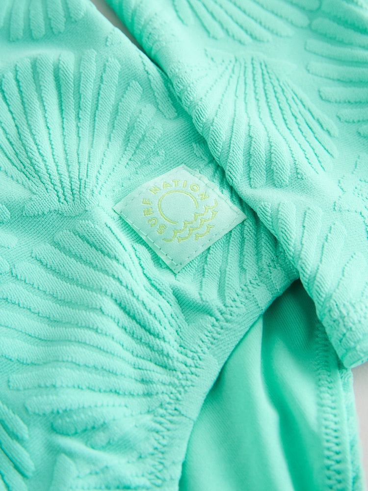 Mint Green Shell Textured Long Sleeve Sunsafe Swimsuit (3-16yrs)