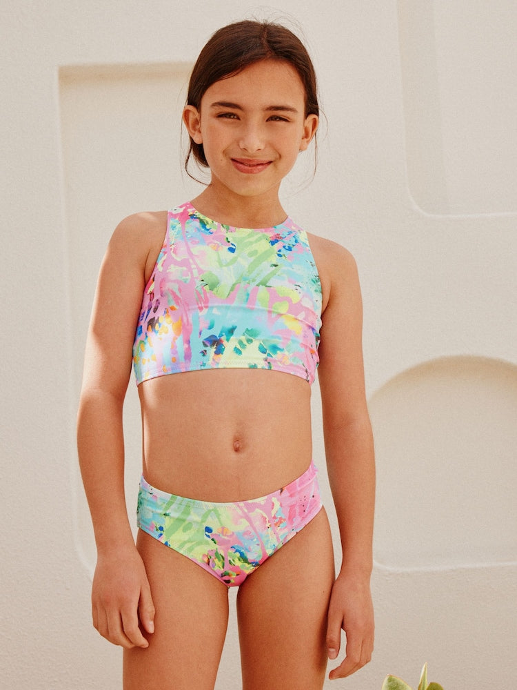 Pink Tie Dye Splat Sunsafe Rash Vest Bikini And Scrunchie Swim Set (3-16yrs)