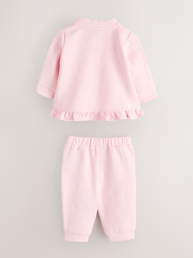 Baker by Ted Baker Pink Quilted Jacquard Jacket, T-Shirt & Joggers Set 3 Piece