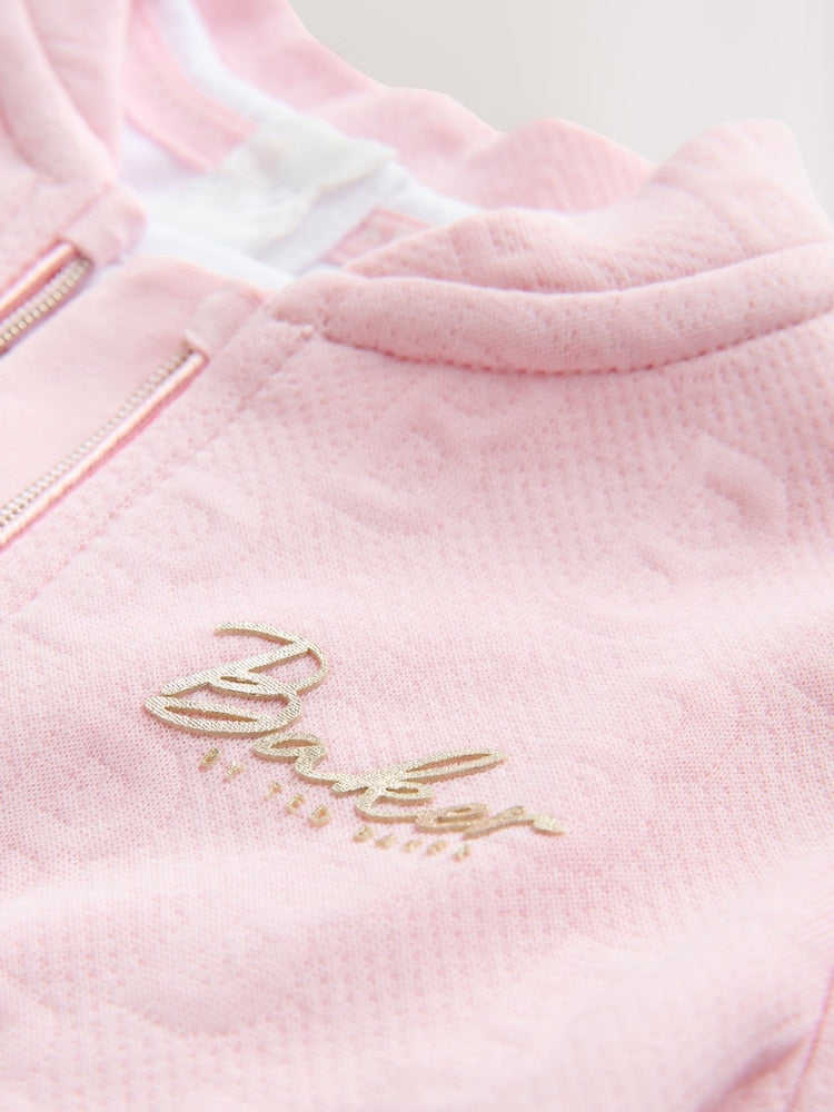 Baker by Ted Baker Pink Quilted Jacquard Jacket, T-Shirt & Joggers Set 3 Piece