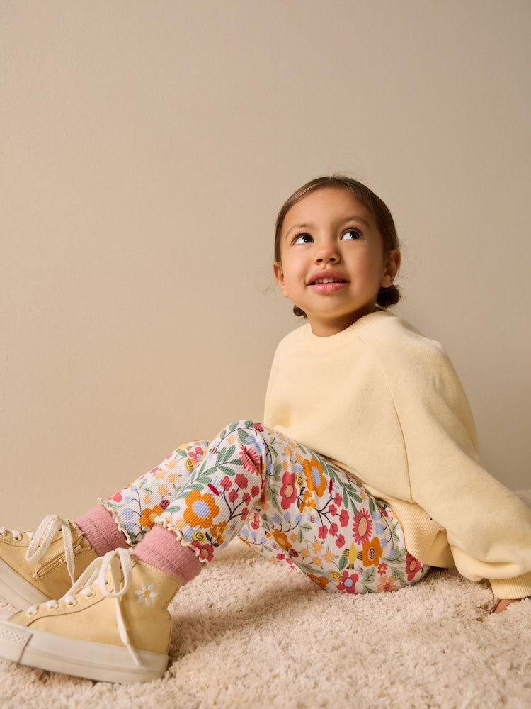 Orange Ditsy Floral Ribbed Leggings (3mths-7yrs)