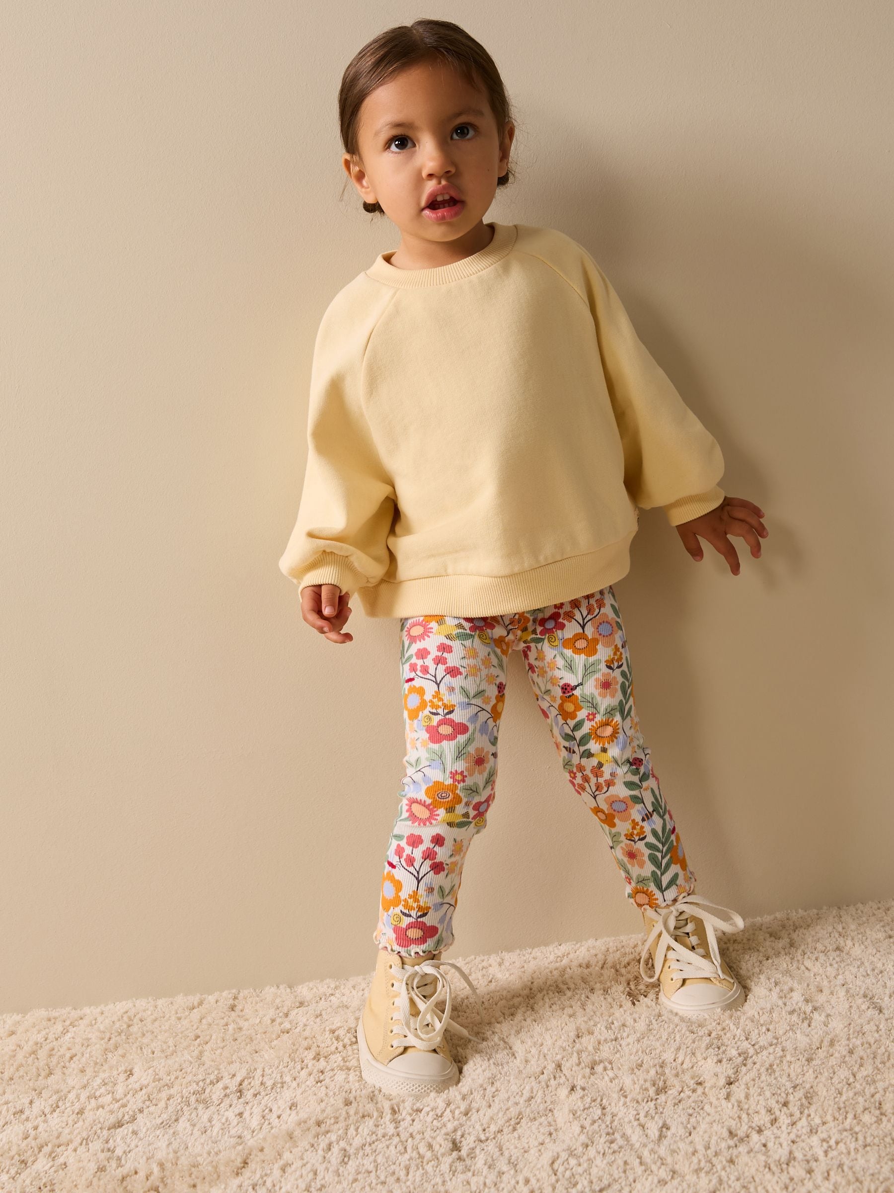 Orange Ditsy Floral Ribbed Leggings (3mths-7yrs)