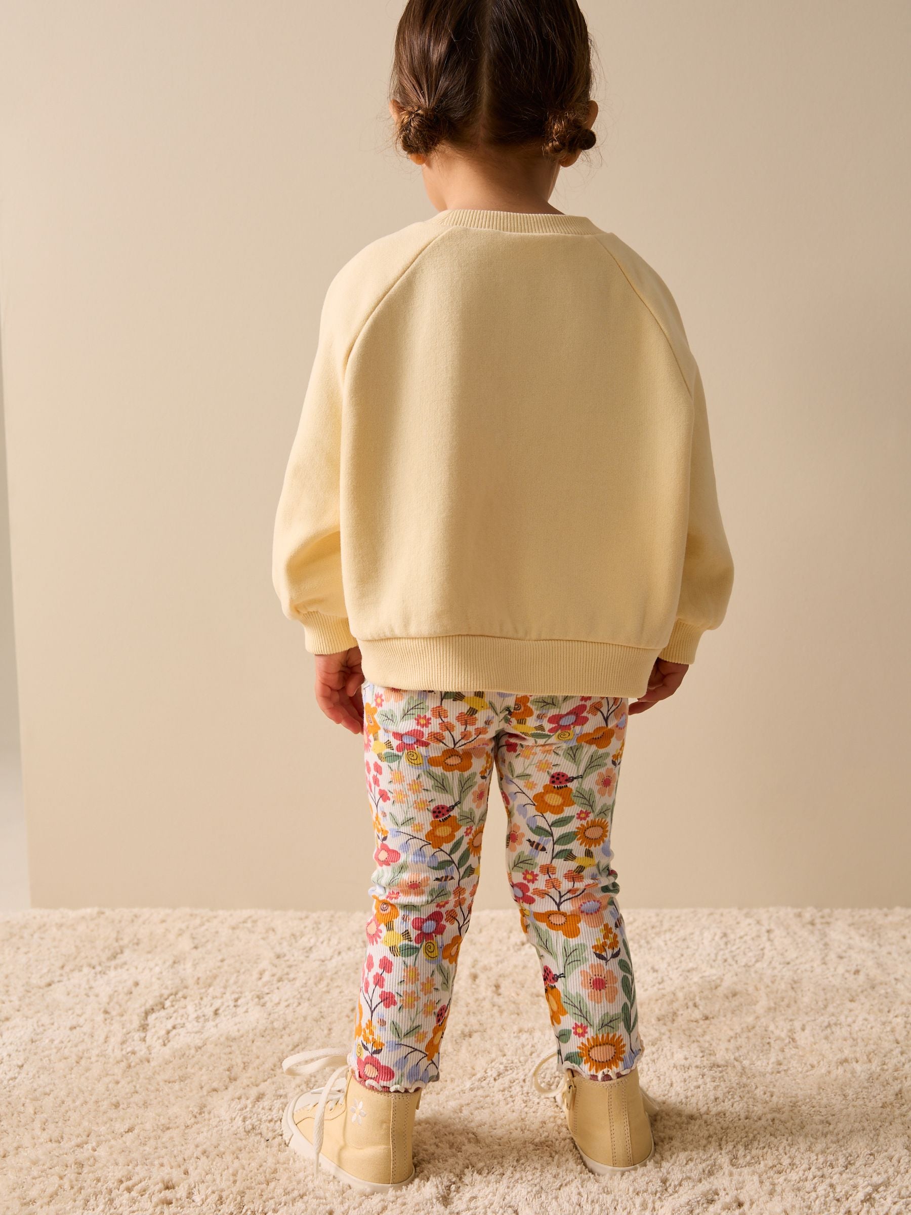 Orange Ditsy Floral Ribbed Leggings (3mths-7yrs)