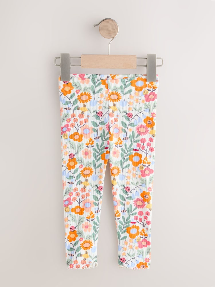 Orange Ditsy Floral Ribbed Leggings (3mths-7yrs)