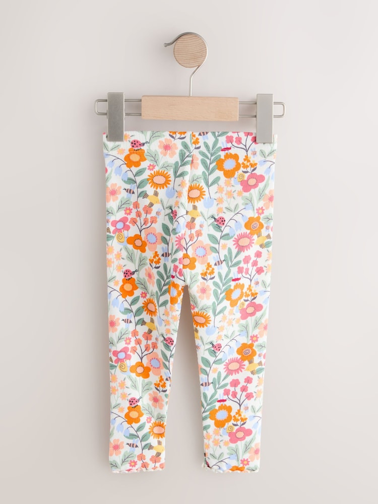 Orange Ditsy Floral Ribbed Leggings (3mths-7yrs)
