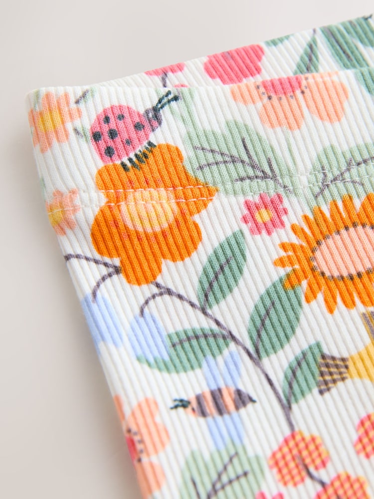Orange Ditsy Floral Ribbed Leggings (3mths-7yrs)