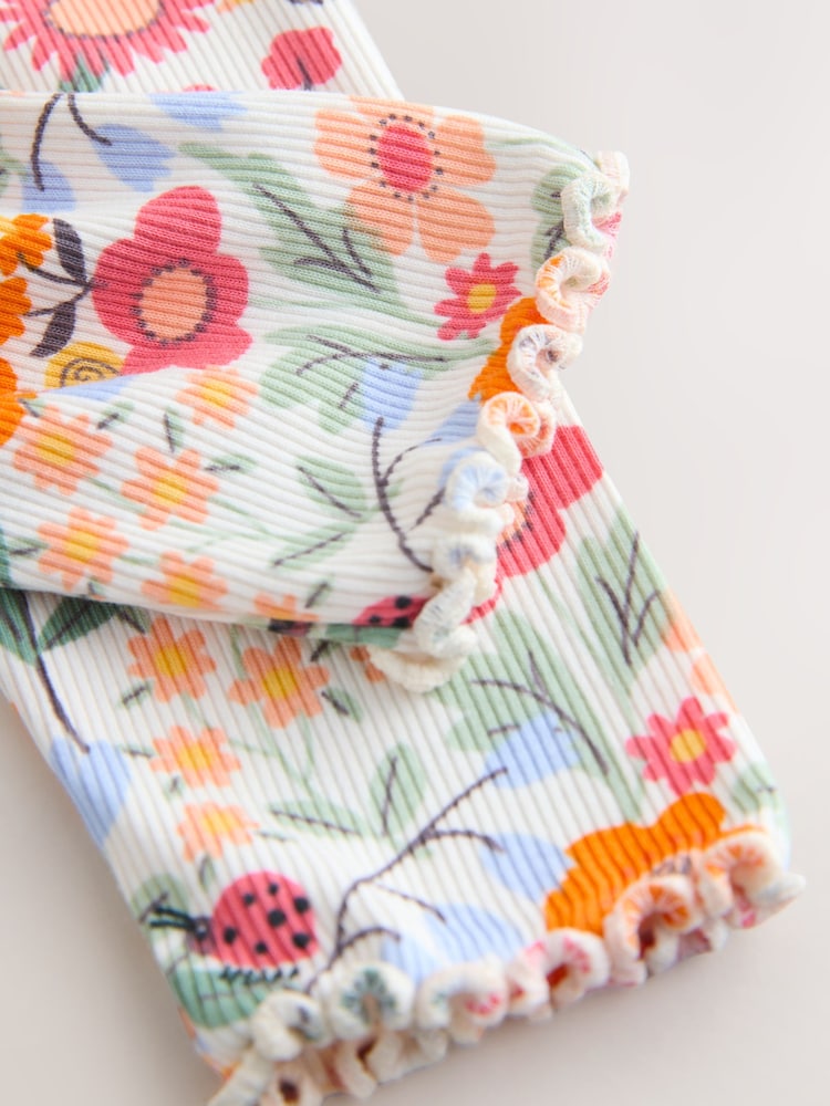 Orange Ditsy Floral Ribbed Leggings (3mths-7yrs)
