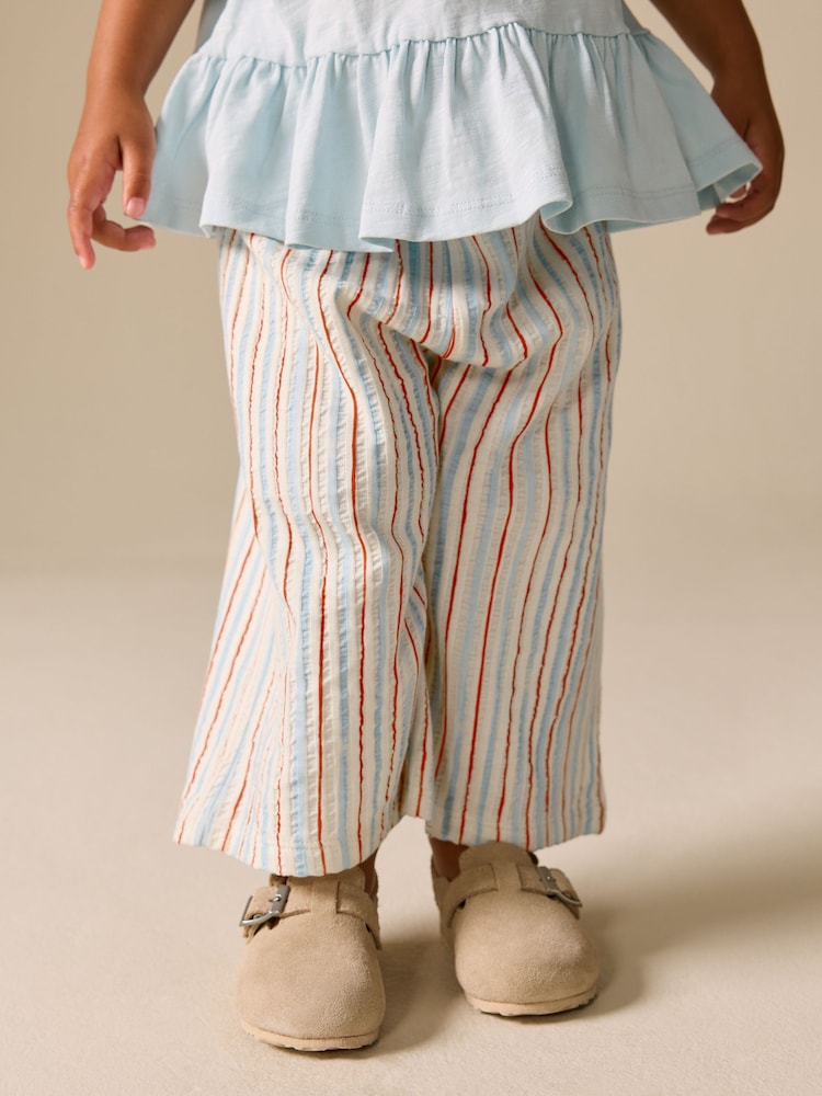 Ecru Red & Blue Stripe Wide Leg Trousers (3mths-7yrs) - Size 3-6 Months (62-68cm)