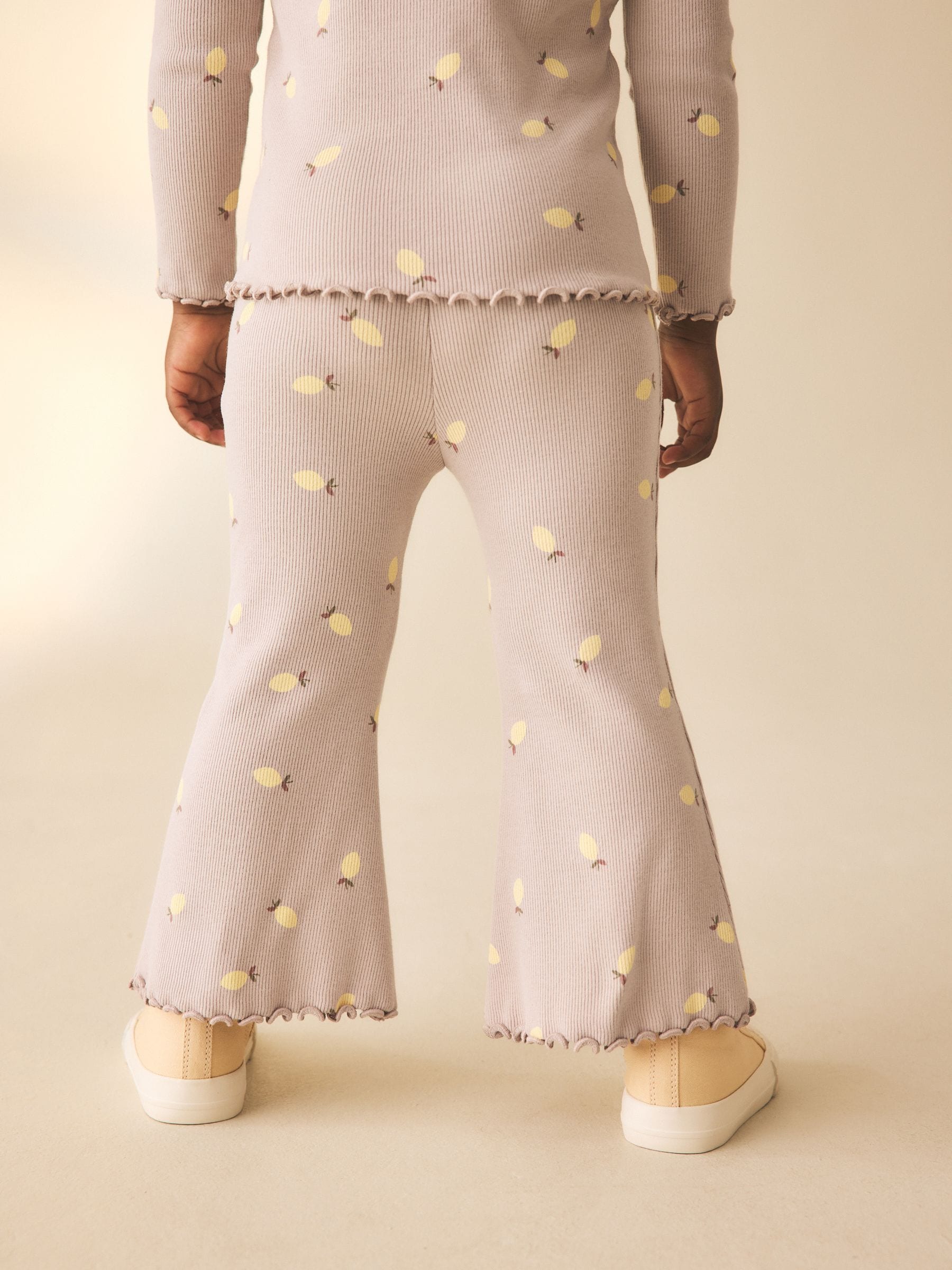 Neutral Lemon Print Rib Flare Leggings (3mths-7yrs)