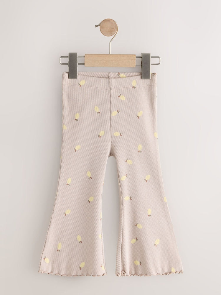 Neutral Lemon Print Rib Flare Leggings (3mths-7yrs)