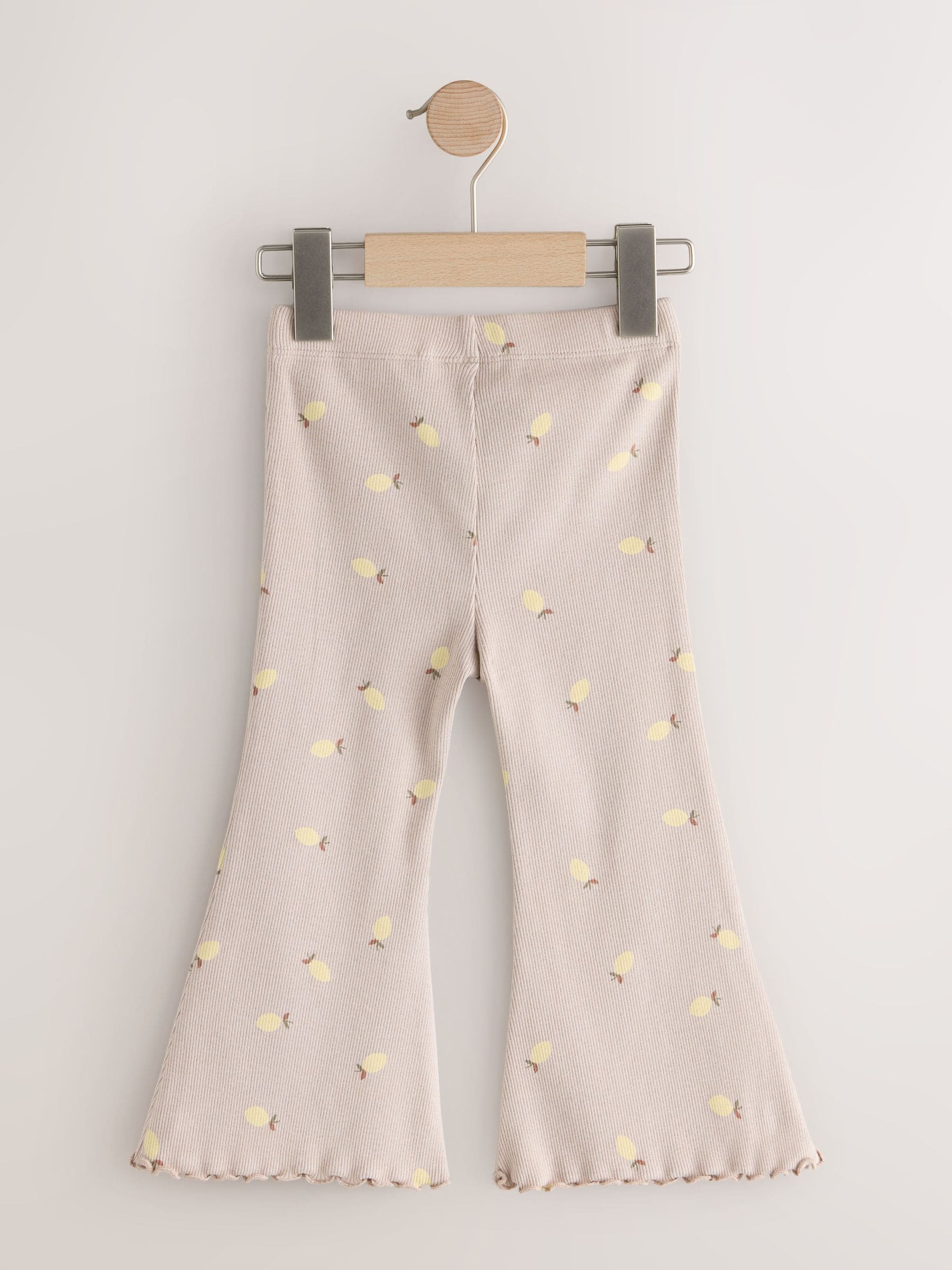 Neutral Lemon Print Rib Flare Leggings (3mths-7yrs)