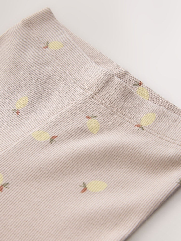 Neutral Lemon Print Rib Flare Leggings (3mths-7yrs)