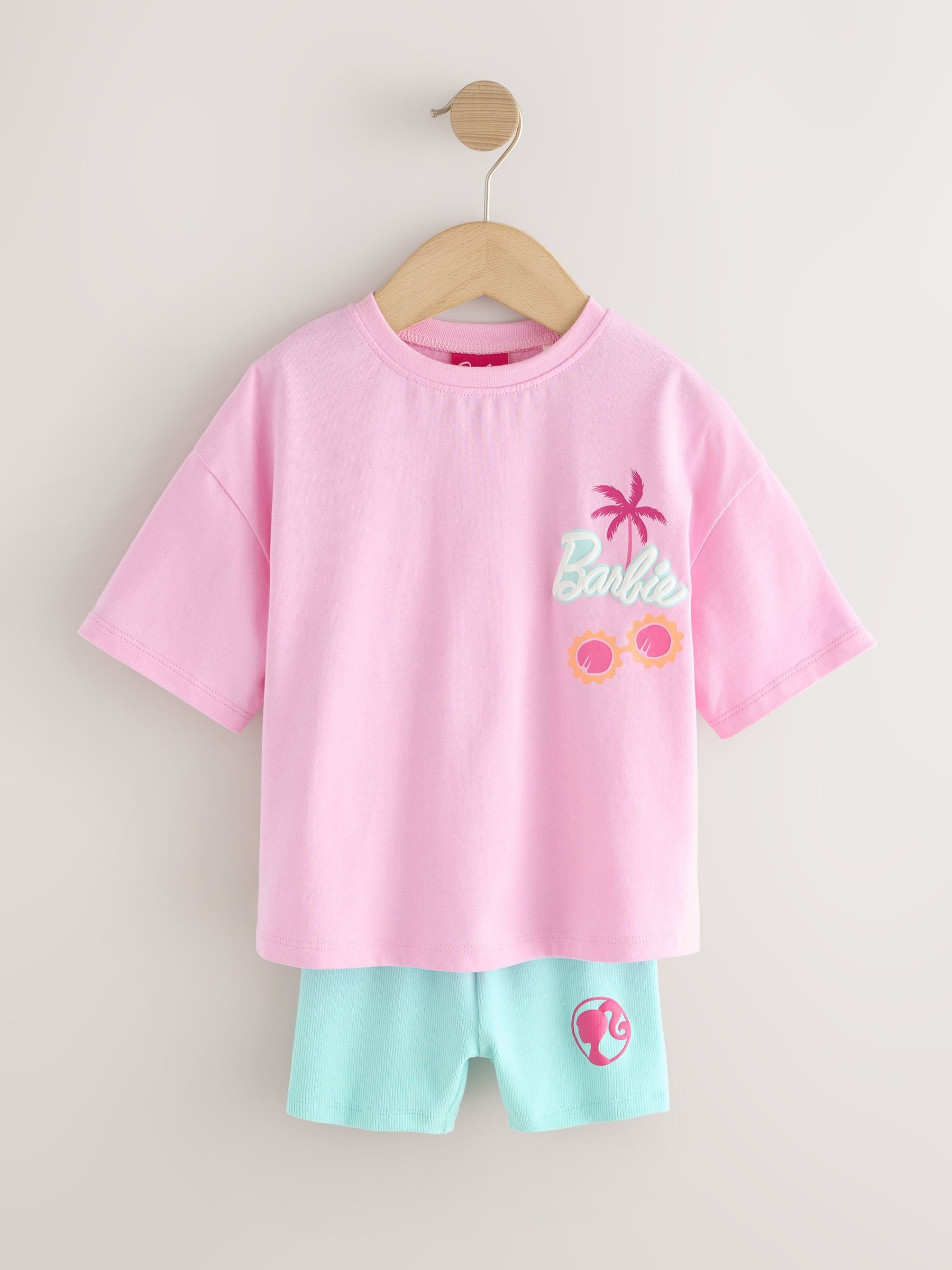 Pink Barbie Short Sleeve T-Shirt and Cycle Shorts Set (3mths-7yrs) - Size 3-6 Months (62-68cm)