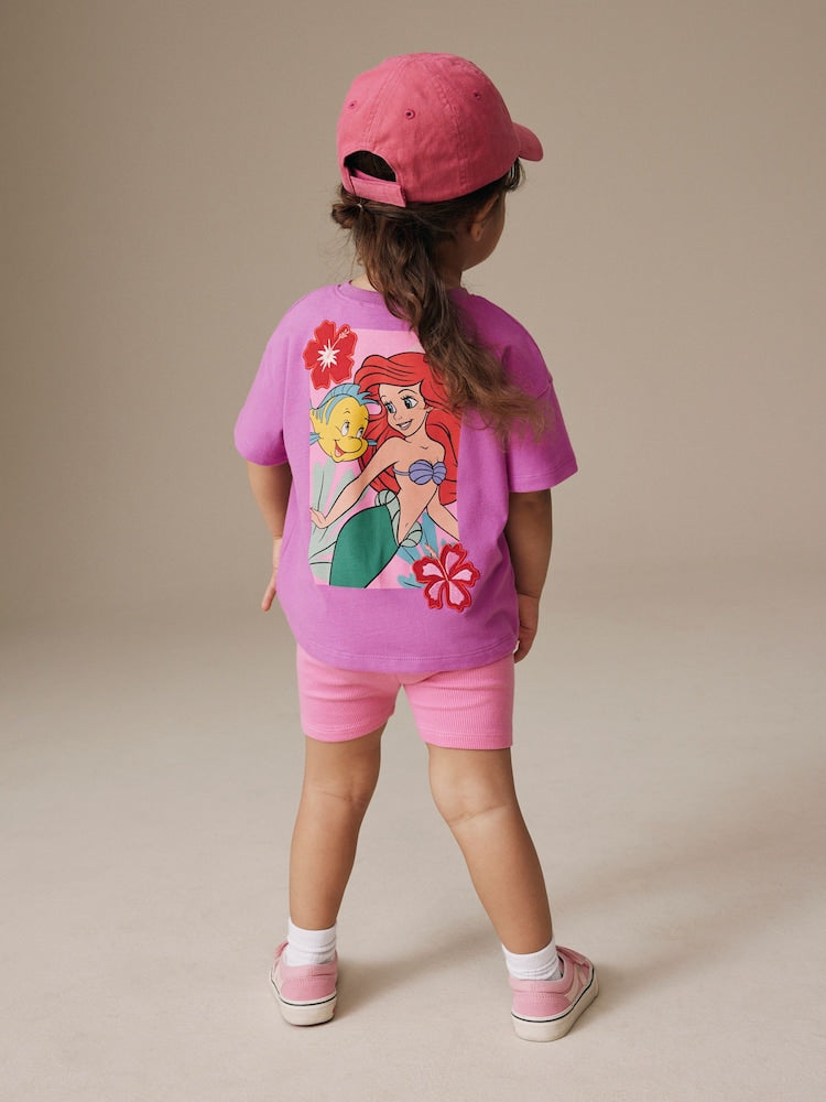 Purple Disney Little Mermaid Short Sleeve T-Shirt and Rib Cycle Shorts Set (3mths-7yrs) - Purple Disney Little Mermaid / 12-18 Months (80-86cm)