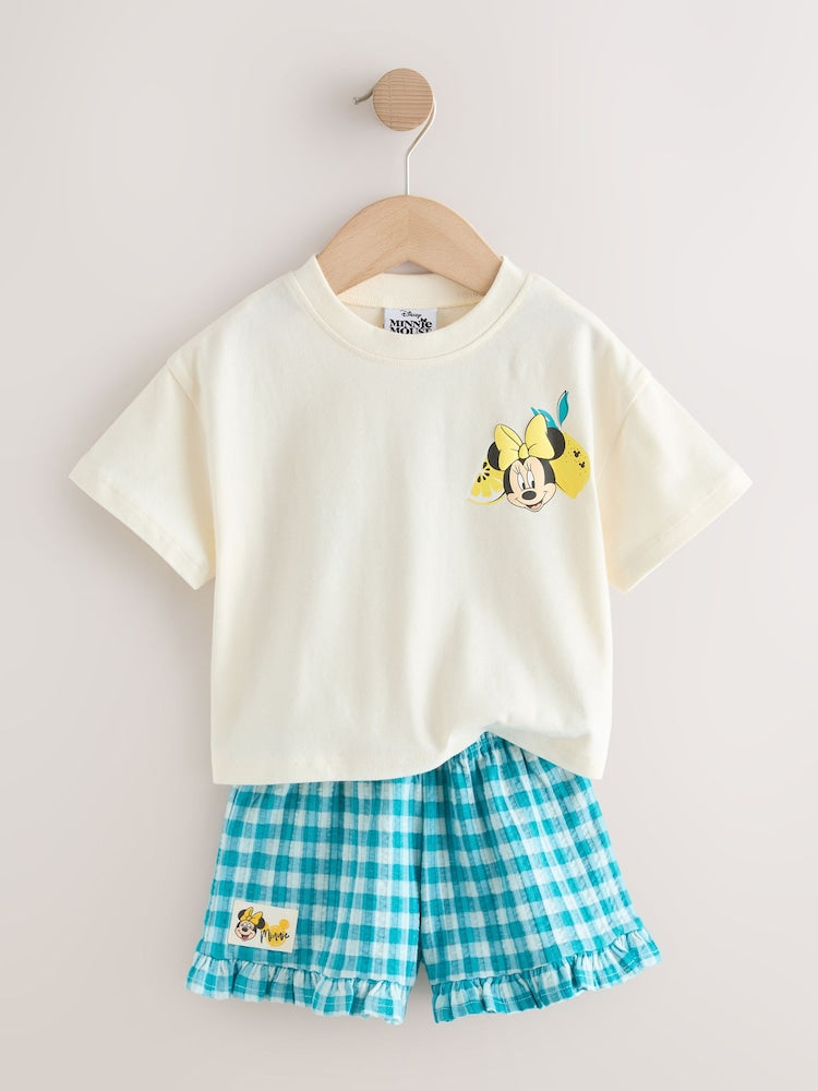 Ecru White Disney Minnie and Mickey Short Sleeve Top and Shorts Set (3mths-7yrs)