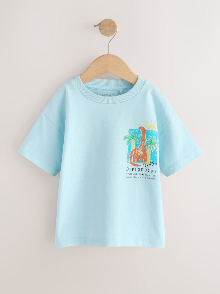 Blue Dinosaur Short Sleeve Back Print T-Shirt (3mths-7yrs)