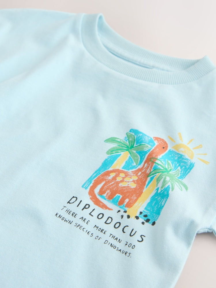 Blue Dinosaur Short Sleeve Back Print T-Shirt (3mths-7yrs)