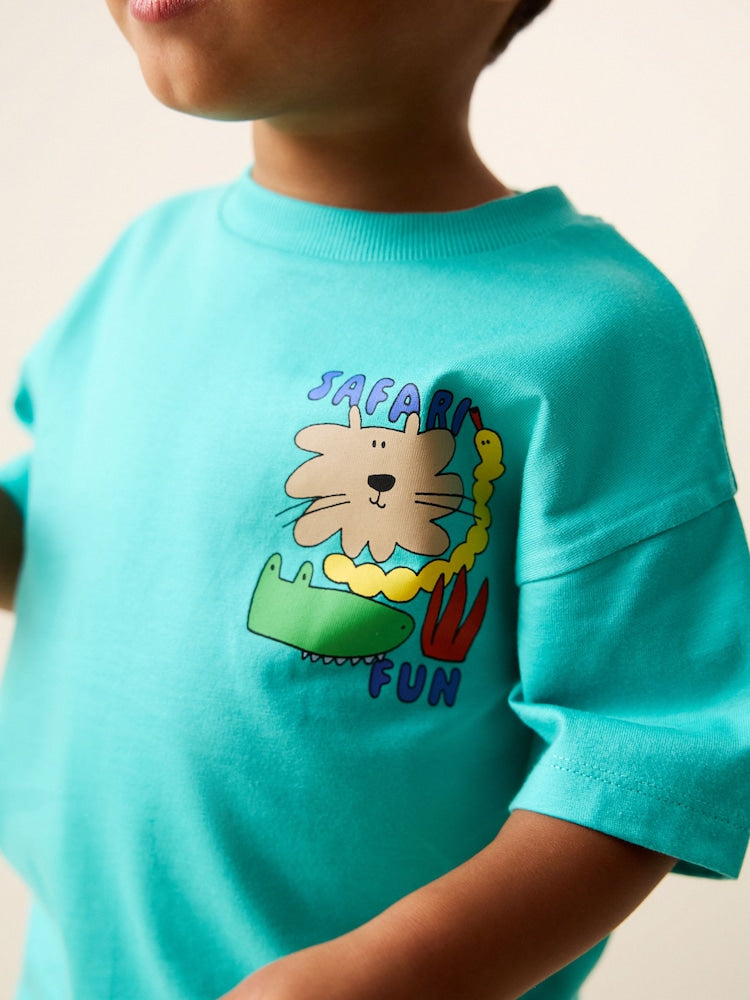 Aqua Blue Animal Short Sleeve Back Print T-Shirt (3mths-7yrs)