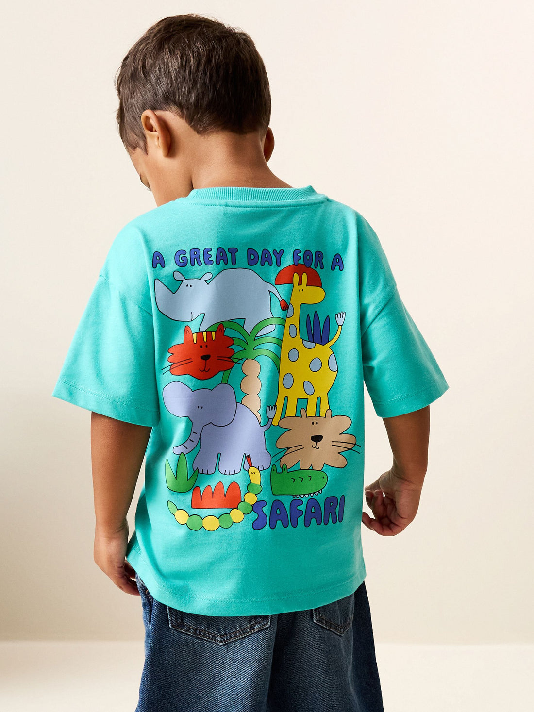 Aqua Blue Animal Short Sleeve Back Print T-Shirt (3mths-7yrs) - Size 3-6 Months (62-68cm) - Default 1