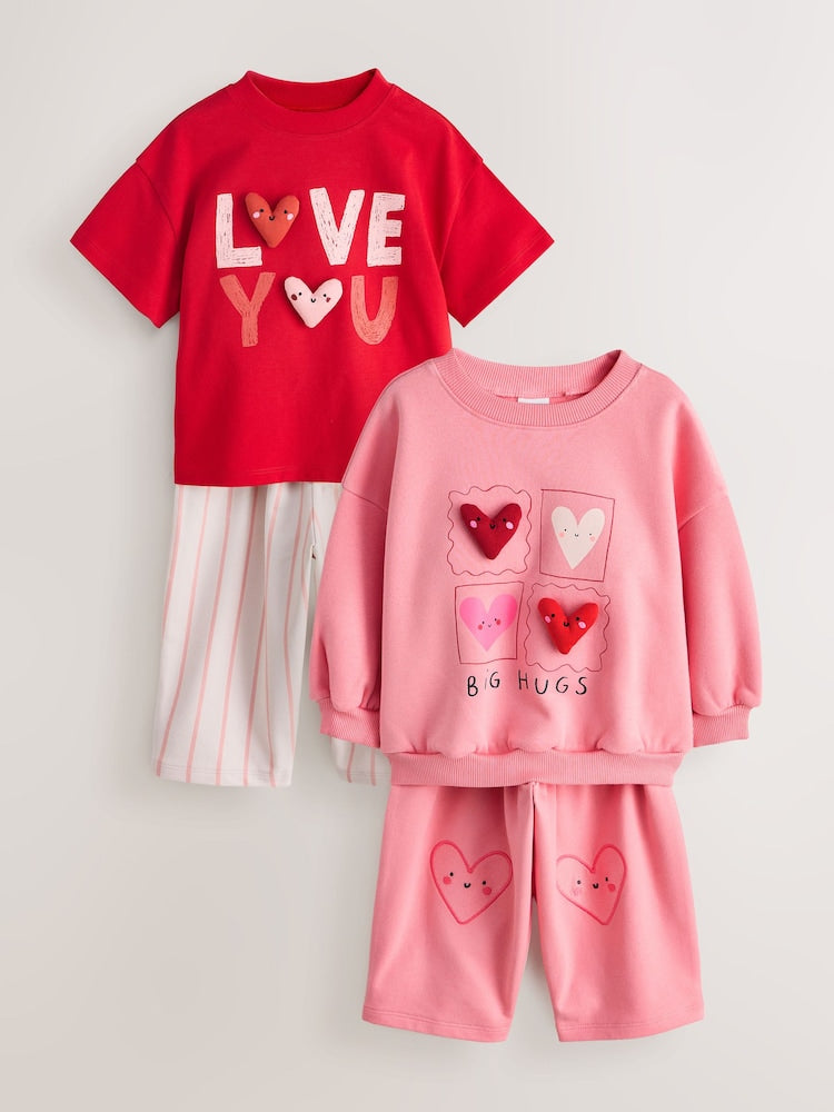 Pink Hearts Top & Trousers Set 2 Pack (3mths-7yrs)