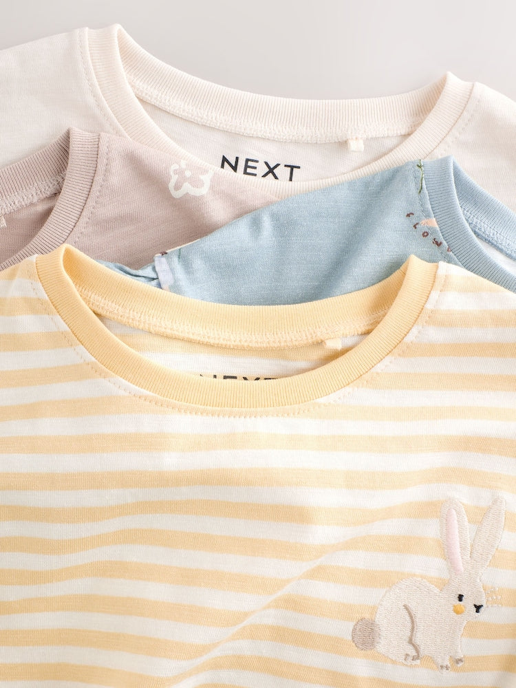 Neutral/Blue Long Sleeve T Shirts 4 Pack (3mths-7yrs)