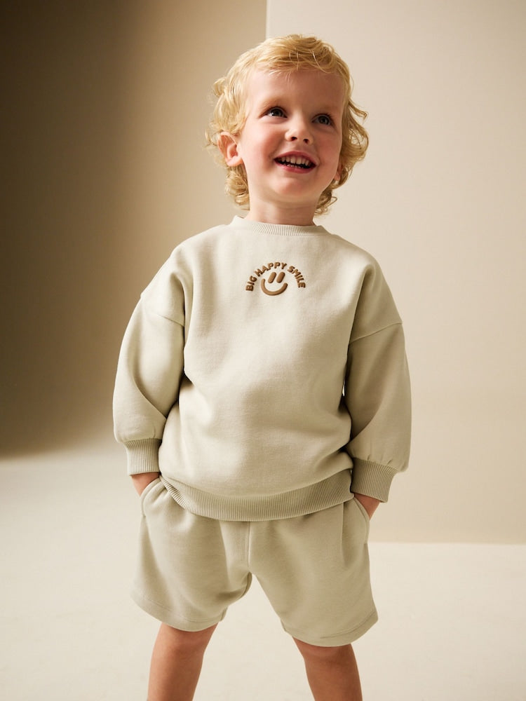 Stone Big Happy Smile Crew Neck Sweatshirt and Shorts Set (3mths-7yrs)