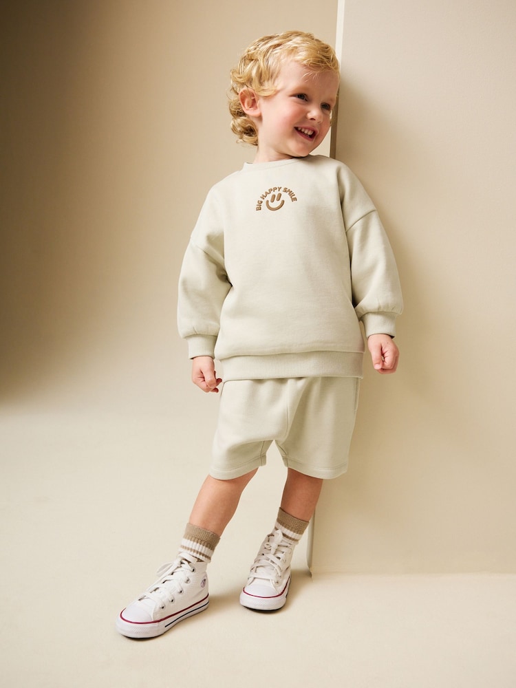 Stone Big Happy Smile Crew Neck Sweatshirt and Shorts Set (3mths-7yrs)