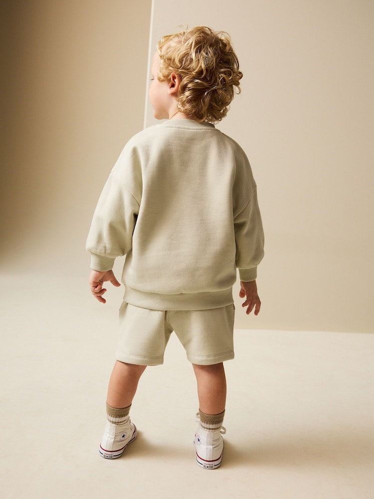 Stone Big Happy Smile Crew Neck Sweatshirt and Shorts Set (3mths-7yrs)
