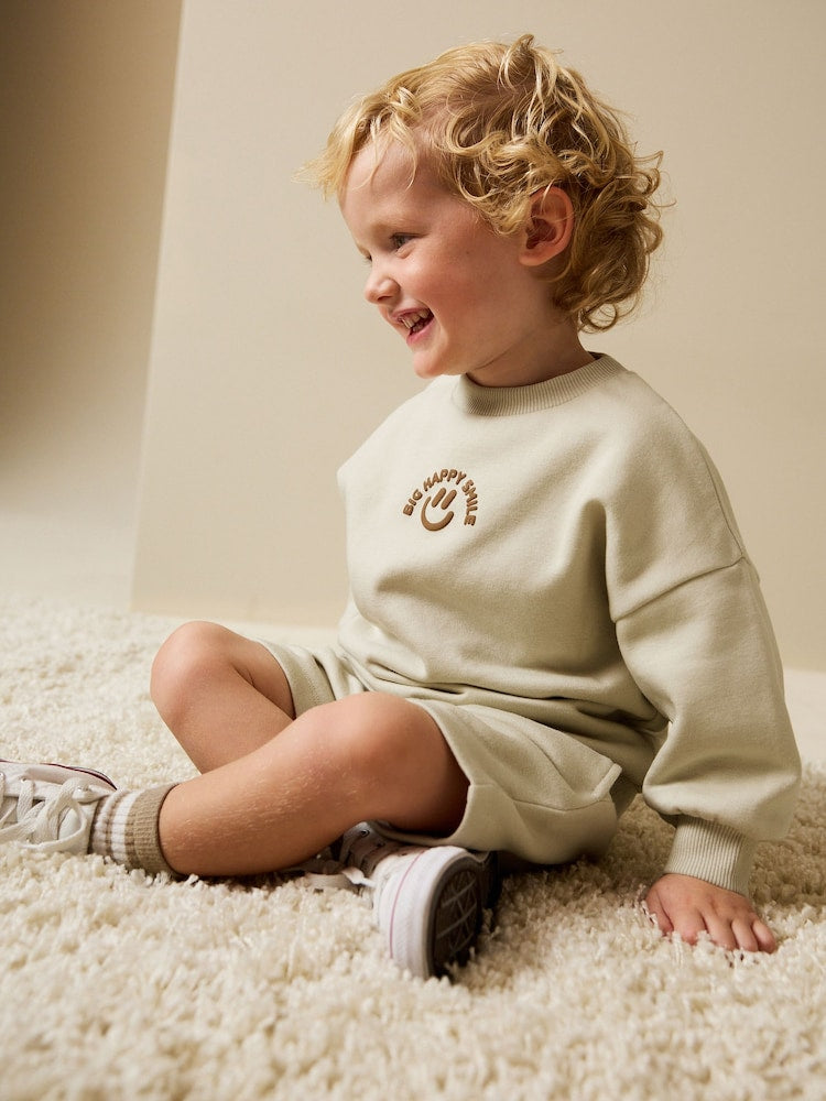 Stone Big Happy Smile Crew Neck Sweatshirt and Shorts Set (3mths-7yrs)
