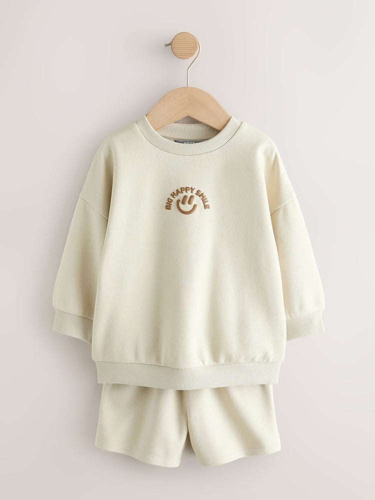 Stone Big Happy Smile Crew Neck Sweatshirt and Shorts Set (3mths-7yrs)