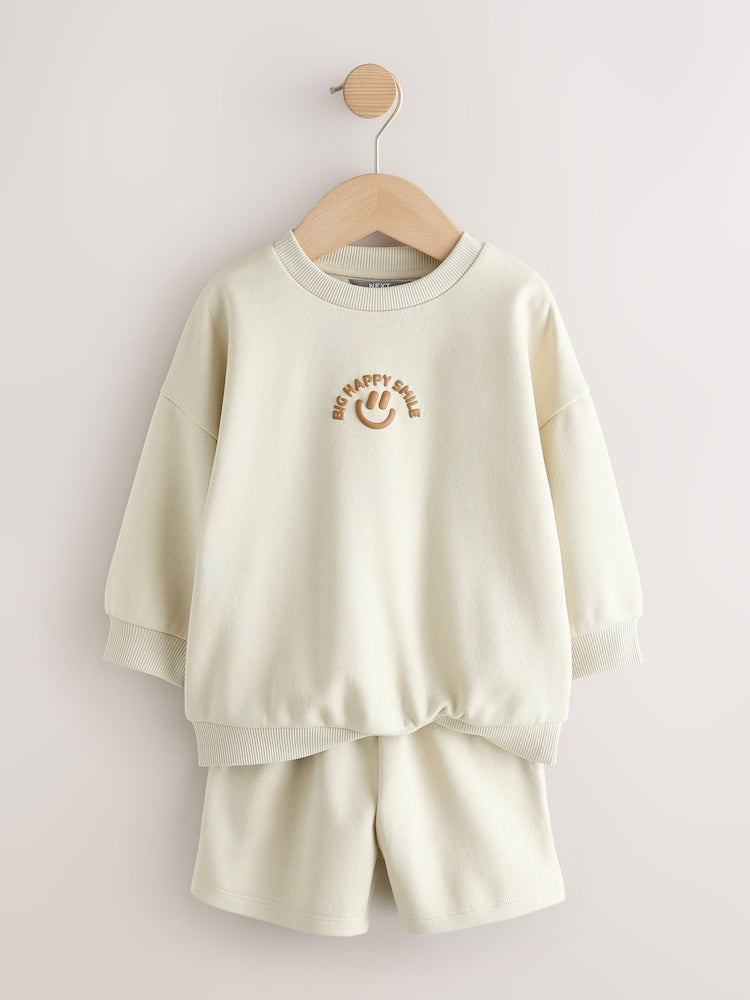 Stone Big Happy Smile Crew Neck Sweatshirt and Shorts Set (3mths-7yrs)