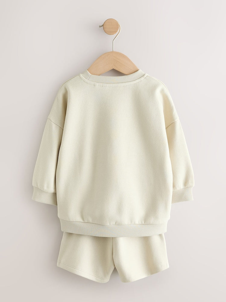 Stone Big Happy Smile Crew Neck Sweatshirt and Shorts Set (3mths-7yrs)