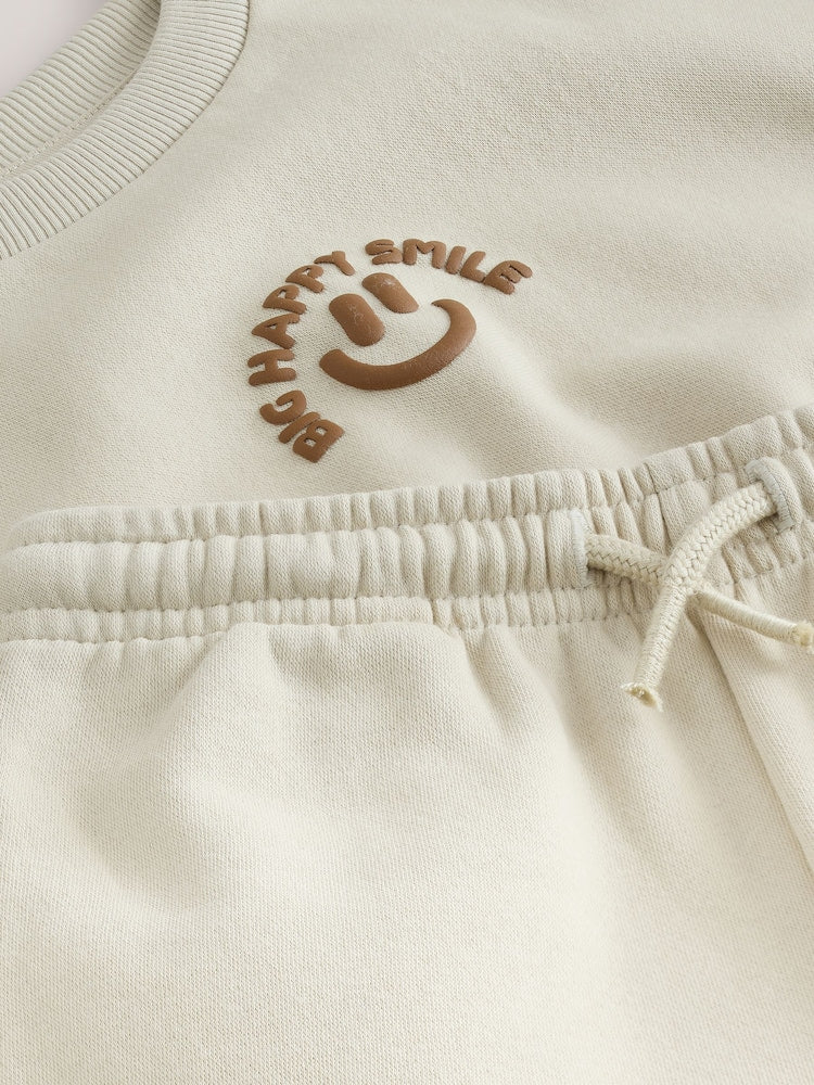 Stone Big Happy Smile Crew Neck Sweatshirt and Shorts Set (3mths-7yrs)