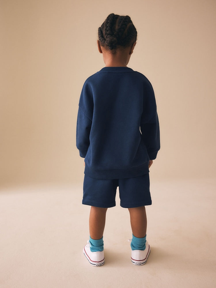 Navy Big Smile Crew Neck Sweatshirt and Shorts Set (3mths-7yrs)