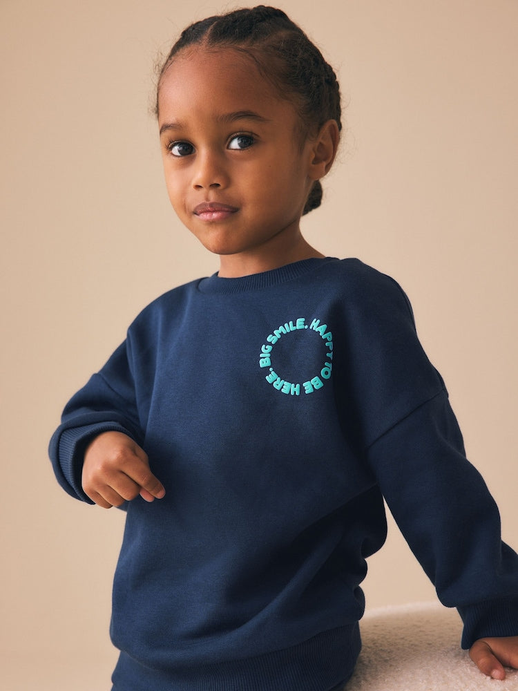 Navy Big Smile Crew Neck Sweatshirt and Shorts Set (3mths-7yrs)