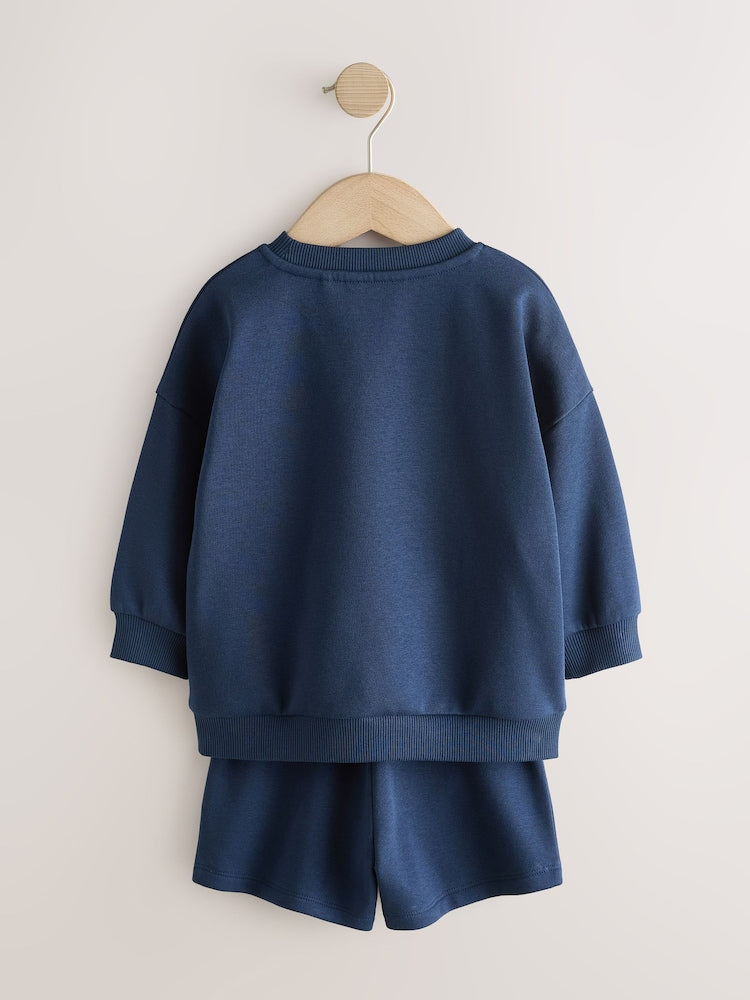 Navy Big Smile Crew Neck Sweatshirt and Shorts Set (3mths-7yrs)